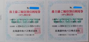 ★送料無料　最新　北海道中央バス 株主優待券（施設利用等10%割引10枚　スキー関係５０％割引4枚）2025年5月末迄