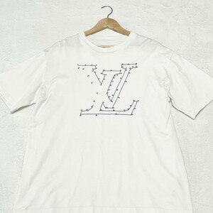 極美品/XLサイズ●LOUIS VUITTON LVステッチプリントアンドエンブロイダリー 半袖 Tシャツ ホワイト LVステッチ コットン 春夏