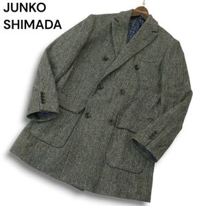 JUNKO SHIMADA homme ジュンコシマダ オム 秋冬 英国製生地★ ウール ツイード ダブル ジャケット コート Sz.M メンズ 灰　A4T13105_C#N