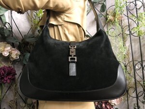 ●超美品●GUCCI グッチ●ジャッキー●スエード カーフ レザー 本革●ショルダー バッグ●黒●SV金具●肩掛け●B5 収納 かばん●Js53367