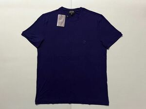 新品 GIORGIO ARMANI ジョルジオアルマーニ 黒ラベル アルマーニ ジャパンタグ有 ロゴマークレーヨン Tシャツ 54最高級ライン 紺参考６万