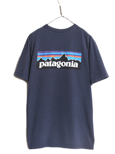 17年製 パタゴニア 両面 プリント 半袖 Tシャツ メンズ L / 古着 Patagonia アウトドア フィッツロイ P6 バックプリント ボックスロゴ 紺