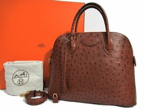 ◆良品◆HERMES エルメス*本革/オーストリッチ*ボリード35*2WAY*ハンドバッグ*ゴールド金具*ヴィンテージ*〇Y刻印*コニャック*箱/保存袋付