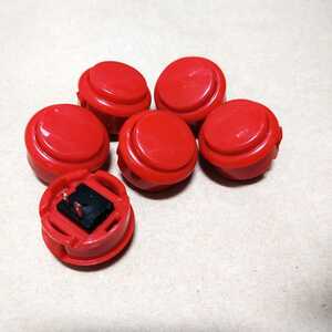 6個 赤 押しボタン 30mm レッド 30Φ コントローラーアケコンの自作に プッシュボタン アーケードゲーム筐体コンパネ用三和電子互換 赤色