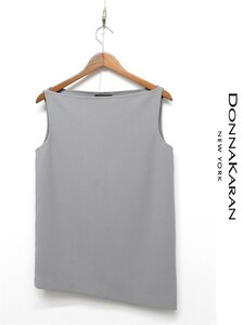 HGC-D447/美品 Donna Karan ノースリーブブラウス アシンメトリー ウール ストレッチ 2 M グレー イタリア製 春秋