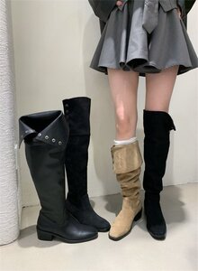 ロングブーツ 西部カウボーイブーツ レディースシューズ 【38】24cm マスタード