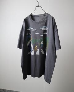 T112 Abbey Road Homage Funny Print Loose Tee アビイロード オマージュ プリント ルーズ Tシャツ XL グレー 90s