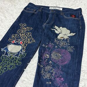 参丸一【豪華刺繍 カエル 兎】デニムパンツ ジーンズ 人気柄 和柄 ジーパン サンマルイチ 大きいサイズ34 蛙とウサギの両方はレア！