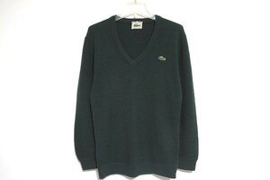 N6457:フランス製LACOSTE（ラコステ）60～70年代Vネックアクリルニット セーター/深緑/3/Orlon FIBRE ACRYLIQUE：5