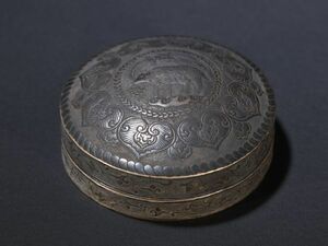 「清代 老純銀 彫り 瑞獣如意紋蓋盒」極細工 擺件 古賞物 中国古美術 旧蔵出