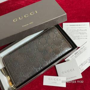 GUCCI グッチ GG バンブー フリンジ ラウンドファスナー レザー ウォレット 二つ折り長財布 箱付