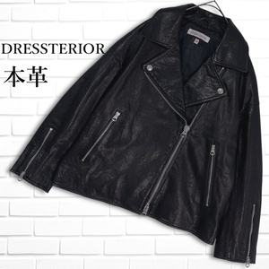 ◆美品◆ DRESSTERIOR ドレステリア 羊革 ラム レザー 本革 ダブル ライダース ジャケット 黒 ブラック レディース 38 M イタリア製 0864K