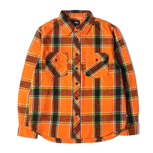 美品 STUSSY ステューシー シャツ サイズ:S ヘビーウェイト チェック フランネルシャツ ACR PLAID SHIRT オレンジ ブラック トップス