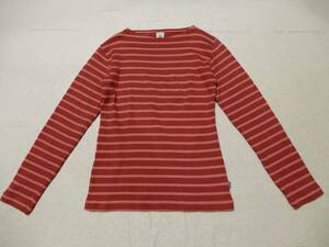 「送料無料」プチバトー：PETIT BATEAU♪コットン100％赤×ローズピンク：ボーダーバスク地カットソー＊サイズ14ANS/156