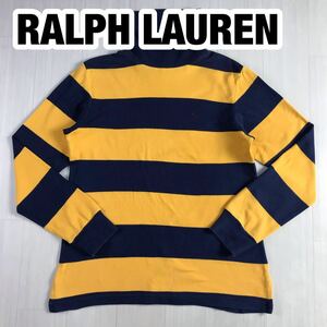 RALPH LAUREN ラルフローレン タートルネック 長袖Tシャツ ユースサイズ 160 イエロー ネイビー ボーダー 刺繍ポニー