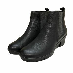 A995 Clarks クラークス レディース サイドゴアブーツ ショートブーツ UK4.5 約 23.5cm ブラック レザー 本革