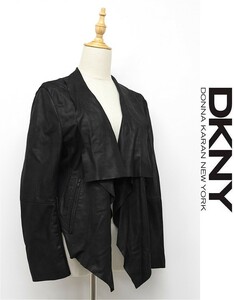 HGC-P330/DKNY レザージャケット ライダース ドレープ ゴートスキン 山羊革 本革 10 M~L 黒