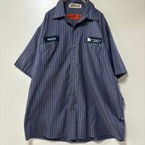 ヴィンテージ　古着　レッドキャップ　RED KAP Work Shirt 半袖 ストライプ ワークシャツ　XL シャツ　メンズ　美品　ワッペン　ユーズド