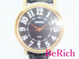 レノマ renoma メンズ 腕時計 黒 ブラック 文字盤 SS レザー アナログ クォーツ QZ ファッション ウォッチ 【中古】 ht3849