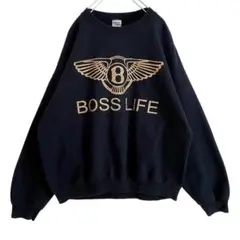 海外古着 GILDAN プリント BOSSLIFE ゴールドラメ スウェット