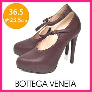 美品 ボッテガヴェネタ BOTTEGA VENETA ストラップ ヒールパンプス ボルドー 36.5(約23.5cm) sh23-0052