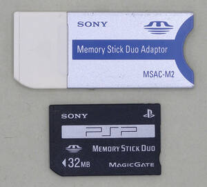 送料無料 SONY ソニー PSP MEMORY STICK メモリースティック Duo 32MB MAGICGATE PSP-M32 / アダプタ MSAC-M2 日本製 MADE IN JAPAN 即決！