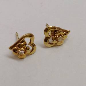 〇24111831　K18　ダイヤ0.03　ハートピアス　約1.4g　サイズ約10mm×9mm　イエローゴールド　デザインピアス　アクセサリー　レディース