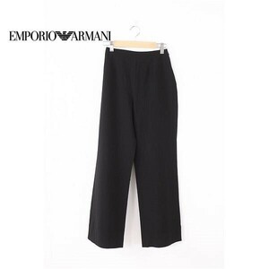 A3503/美品 春夏 EMPORIO ARMANI エンポリオアルマーニ ウール テーパード スラックス ワイドパンツ 40 黒/イタリア製 レディース スーツ