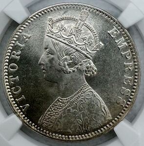 【MS63＋】1900年 英領 インド 銀貨 ゴシッククラウン B＆C ヴィクトリア女王 1ルピー NGC イギリス アンティークコイン ビクトリア女王