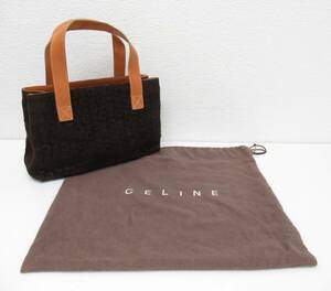 [a006] CELINE セリーヌ　マカダム柄　ハンドバッグ　MC00/2　MADE　IN　ITALY　スエード　レザー　ブラウン