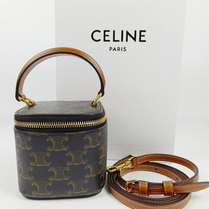 CELINE 極美品 セリーヌ ショルダーバッグ クラシックなスタイル キャンバスと牛革 ブラウン