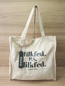 ◇ MILKFED. ミルクフェド ブランドロゴプリント ストラップ付 トート バッグ ベージュ ブラック レディース E