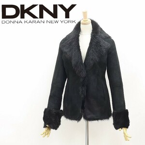 ◆DKNY ダナキャラン リアルムートン ハーフ コート 黒 ブラック 6