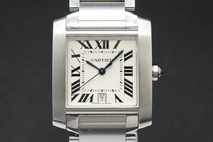 Cartier Ref:2302 カルティエ タンクフランセーズ LM スクエア アイボリー文字盤 デイト 自動巻き 腕時計 ■26894