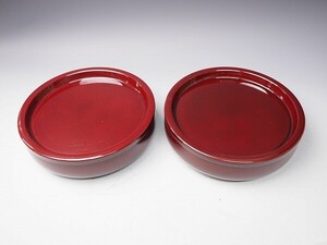 【逸】未使用 美品◆盆付き　菓子器　溜塗　2個セット◆