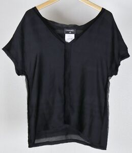 CHANEL P45509V17924 v-neck silk blouse tops 36 シャネル シルク ブラウス トップス d0009