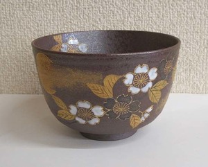 未使用品◎茶道具 平安 尚泉 色絵 茶碗 花月 こげ茶　札幌市 豊平区