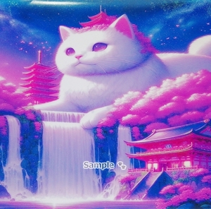 【A4】ネコ日本帝国 62 神社白猫 手描き&CG 絵画イラストオリジナル原画 Cat Empire Shrine white cat Hand drawn painting original art