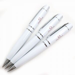 未使用品△OMEGA オメガ Ballpoint pen ツイスト式 ボールペン 3本セット ホワイト×シルバー ビジネス オススメ 保管箱付き 筆記確認済◎