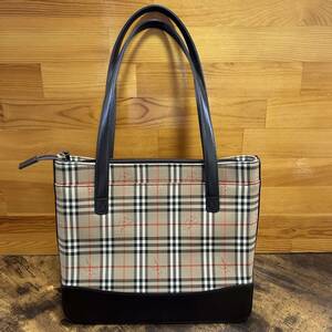 1円スタート BURBERRY バーバリー トートバッグ ハンドバッグ ベージュ ブラウン レザー 