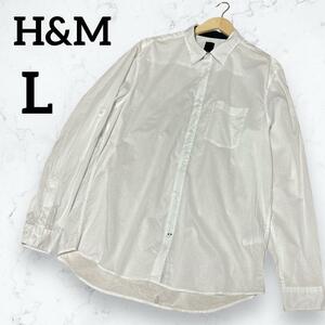 【H&M】エイチアンドエム 襟付きシャツ(L) ロールアップ袖 ホワイト 長袖