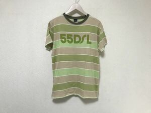 本物ディーゼルDIESEL55DSLコットンロゴプリントボーダー柄半袖Tシャツビジネススーツアメカジサーフデニムメンズグリーン緑S