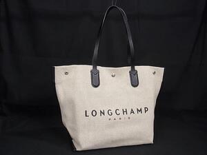 1円 ■極美品■ LONGCHAMP ロンシャン エッセンシャル キャンバス×レザー トートバッグ ショルダー アイボリー系×ブラック系 FI5052