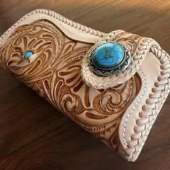 新品　Carving Turquoise Wallet 本革 財布 店頭品　格安