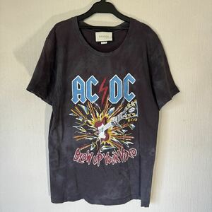 10000円スタート！　GUCCI グッチ ブラック ACDCプリント ウ゛ィンテージ加工 Tシャツ XS