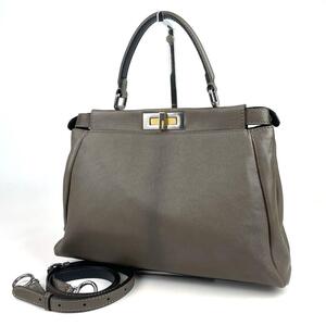 極美品■FENDI フェンディ ピーカブー ミディアム ハンドバッグ 2way ショルダーバッグ ズッカ柄 カーフレザー ブラウン系 稀少 8BN226