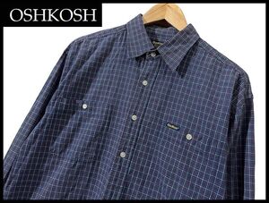 送料無料 G② OSHKOSH オシュコシュ CLASSIC THE GENUINE ARTICLE ワーク ポケット付 長袖 チェック シャツ 古着 紺 ネイビー L