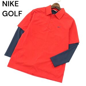 NIKE GOLF ナイキ ゴルフ 通年 ロゴ刺繍★ FIT DRY 吸汗速乾 レイヤード風 長袖 ストレッチ ポロシャツ Sz.S　メンズ　A4T06061_5#C