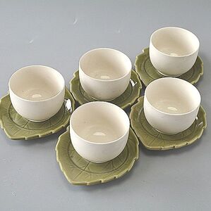 湯飲み＆茶托 グリーンリーフ 5客セット