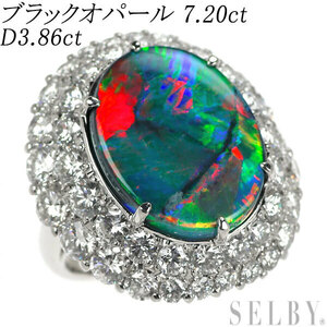 Pt900 ブラックオパール ダイヤモンド リング 7.20ct D3.86ct 新入荷 出品1週目 SELBY